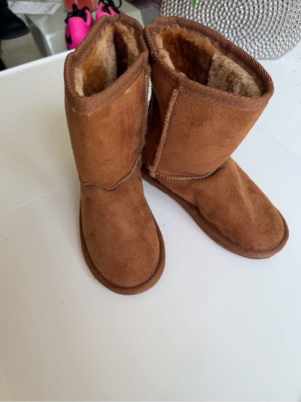 Girls size 13 Chestnut Faux Suede Shearling Boots